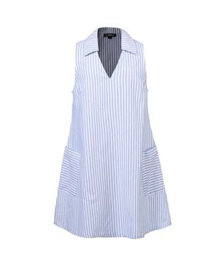 Smart and Joy Striped Trapeze Minimalist Mini Dress - Blue
