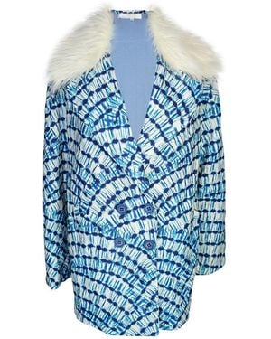 Jennafer Grace Water Signs Jacket With Removable Faux Fur Collar - Blue