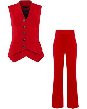 Tia Dorraine Fitted Waistcoat & Pants Set - Red
