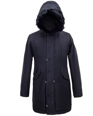 Smart and Joy Hooded Cotton Jacquard Coat - Blue