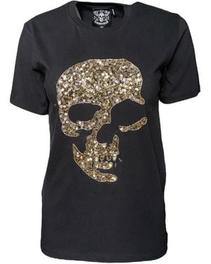 Any Old Iron Golden Shadow Skull Beaded T-Shirt - Black
