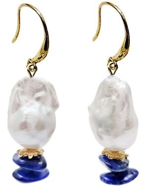 Farra Elegant Baroque Pearl With Kyanite Earrings - White