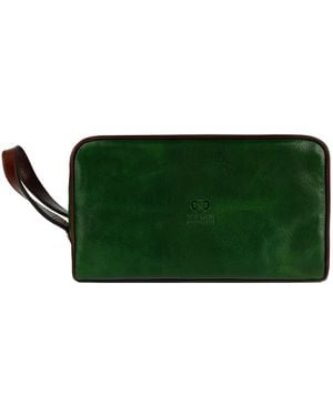Time Resistance Leather Cosmetic Bag Dopp Kit - Green