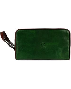 Time Resistance Leather Cosmetic Bag Dopp Kit - Green