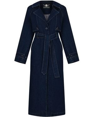 Gov Denim Oversized Denim Trench Coat - Blue