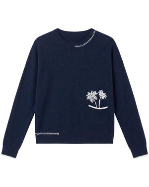 Brodie Cashmere Palm Pocket Cashmere Crew Jumper - Blue