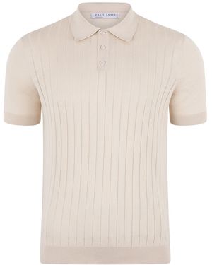 Paul James Knitwear Neutrals Ultra Fine Cotton Miles Selection Knit Polo Shirt - Natural