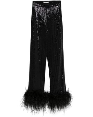 Nissa Feather-Trimmed Sequined Trousers - Black