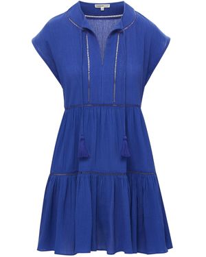 Change of Scenery Gari Babydoll Cotton Beach Dress - Blue