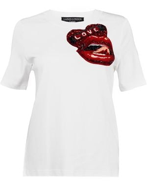Laines London Laines Couture Embellished Love Lips T-Shirt - White
