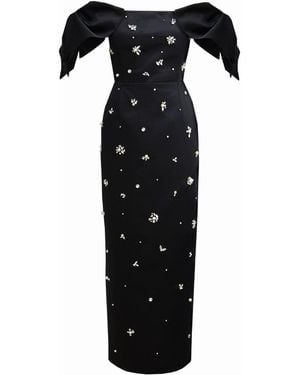 Gushka Crystal And Pearl Embellished Gown - Black