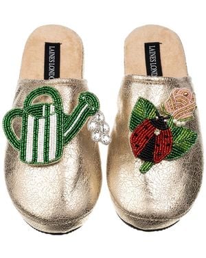 Laines London Softie Slippers With The English Garden Brooches - Green