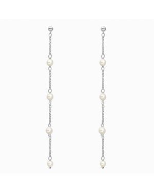 Unaloe Sterling Pearl Chain Drop Earrings – Contemporary Minimalist Designer Jewelry - White