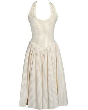 Miss Circle New York Idella Gingham U Neck Midi Dress - White