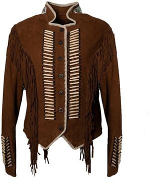 Zasta Studio Warrior Suede Leather Jacket With Fringes - Brown