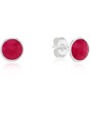 Auree Savanne Sterling & Fuchsia Chalcedony Stud Earrings - Pink