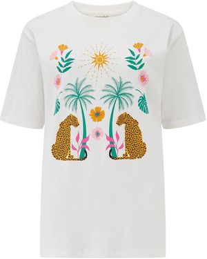 Sugarhill Kinsley Relaxed T Shirt Off, Mirrored Jungle - White
