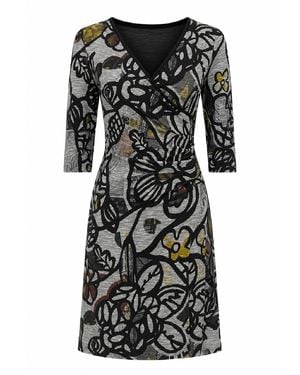 Conquista Printed Wrap-Effect Midi Dress - Black
