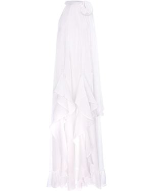 concept A trois Long Dress With Deep Slits And Ruffles - White