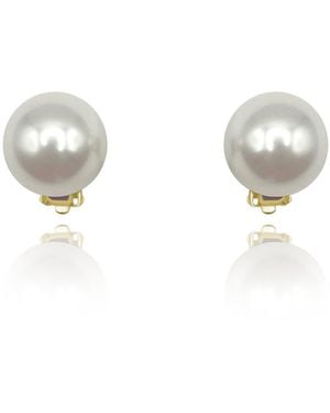 Michael Nash Jewelry Neutrals Celine Large Round Clip On Shell Based Pearl Earrings - White