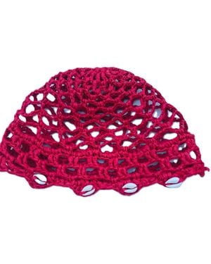 Springmoonatelier Handmade Raffia Yarn Hat - Red