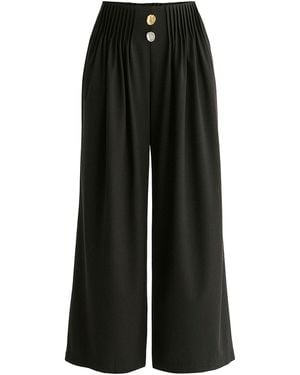 Paisie Wide Leg Pants With Pleated Waist Detail - Black
