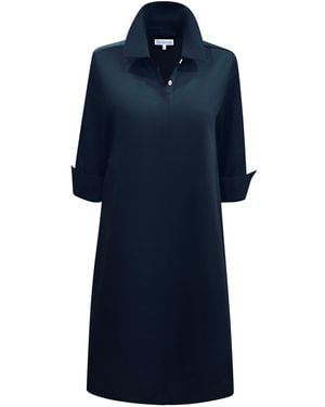 Perlavera Christy Solid Cotton Satin Three Quarter Sleeve Length Gathered Back Midi Dress - Blue