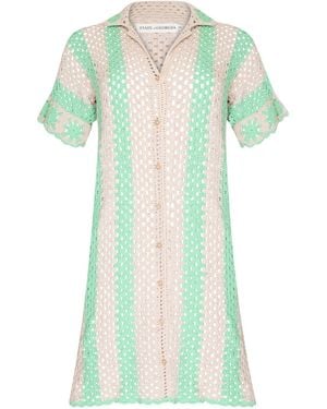 STATE OF GEORGIA Neutrals The Cove Crochet Shirt Dress Stripes - Green