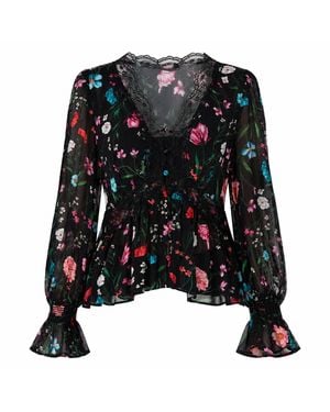Rose & Nancy Juliette Floral Lace Trim Blouse - Black