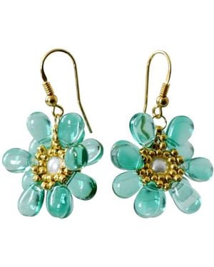 Laura Daili Aqua Lilly Glass Earrings - Green