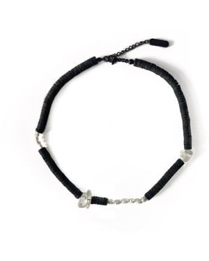 WAIWAI Leather Necklace With Pearls And Clear Quartz Crystals - Black