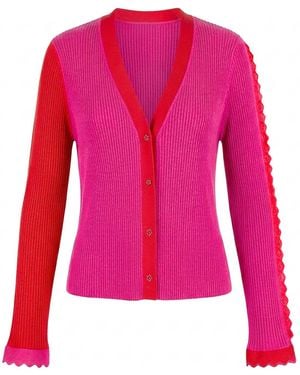 Arto. Lace Trim Rib Knit Short Cardigan - Pink