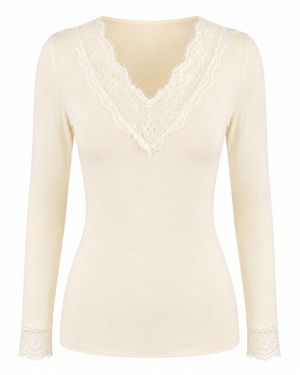 Luella Fashion Neutrals Lace V-Neck Base Layer Ivory - Natural