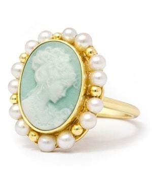 Vintouch Italy Little Lovelies-Plated Cameo Pearly Ring - Green