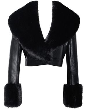 Miss Circle New York Ziah Cropped Leather Jacket With Fur Collar - Black