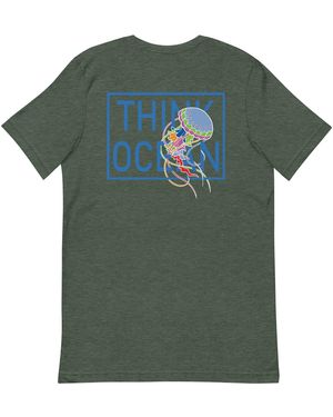 Anchor and Crew Forest Think Ocean Jellyfish Fluorescence Cotton Embroidered T-Shirt - Green