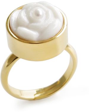 POPORCELAIN Porcelain Rose With Pearl Adjustable Ring - Metallic