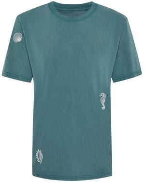 INGMARSON Shell Embroidered Organic Cotton T-Shirt - Blue