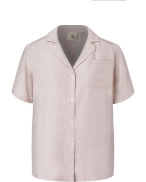 Smart and Joy Flowy Blouse With Tailored Collar And Short Sleeves - Pink