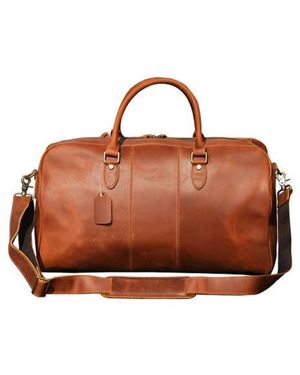 Touri Genuine Leather Duffle With Luggage Tag - Brown