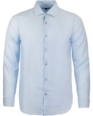 lords of harlech Lionel Linen Button Down Shirt - Blue