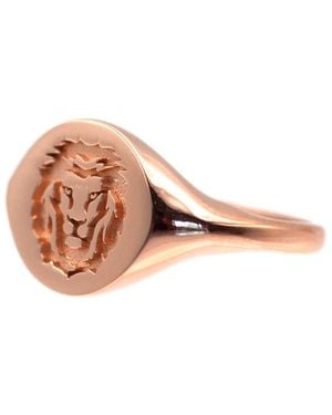 VicStoneNYC Fine Jewelry Lion Signet Rose Solid Ring - Pink