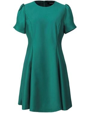 Smart and Joy Fit-And-Flare Satin Short Dress Round Neckline - Green