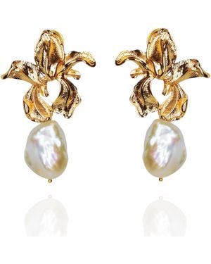 Ninemoo Bauhinia Blossom Baroque Pearl Earrings - Metallic