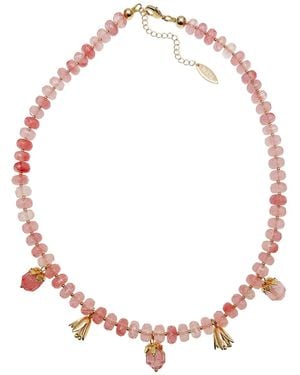Farra Watermelon Quartz Dangle Statement Necklace - Red