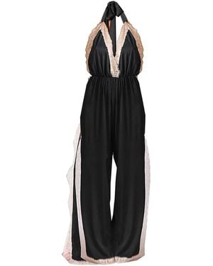 Noblesse Oblige Long Open Leg Halter Neck Romper - Black