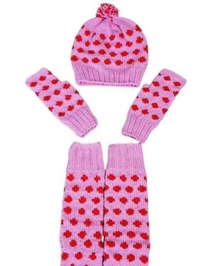 Springmoonatelier Handmade Wool Hat, Gloves, And Socks Set - Pink