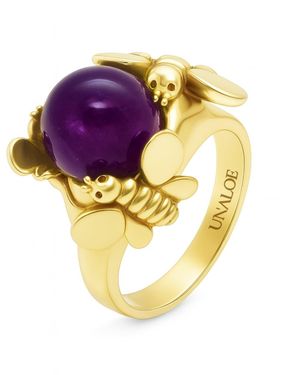 Unaloe Plated Natural Amethyst Statement Ring – Gemstone Luxury Ring For Handmade Artisan Jewellery - Yellow