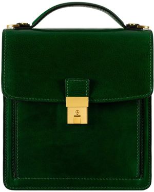 Time Resistance Small Leather Briefcase - Green