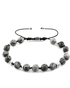 Anchor and Crew Jasper Agaya & Stone Beaded Macrame Bracelet - Grey